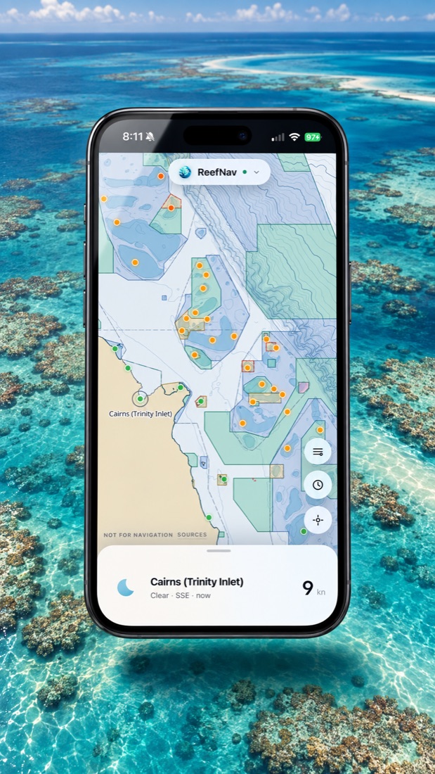 ReefNav's reef chart showing Marine Park zoning off Cairns